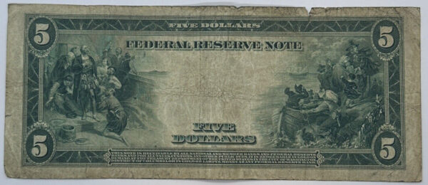 1914 $5 Five Dollar US Federal Reserve Note Blue Seal Large Horse Blanket Note