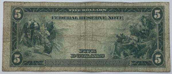 1914 $5 Five Dollar US Federal Reserve Note Blue Seal Large Horse Blanket Note