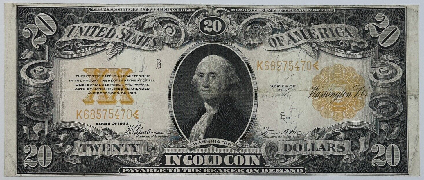 1922 $20 Twenty Dollar United States US Gold Certificate Large Sized Note_7