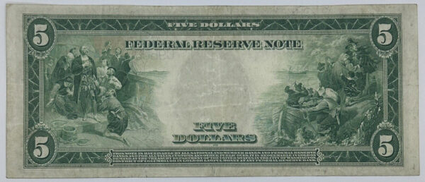 1914 $5 Five Dollar United States Federal Reserve Note Large Blue Seal Bill