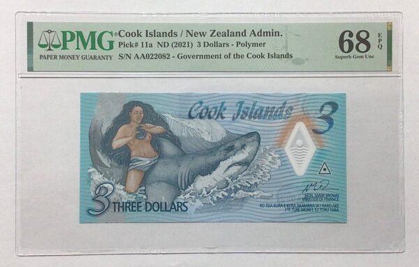 Cook Islands NZ $3 Dollars 2021 Polymer Bill Banknote PMG 68 EPQ