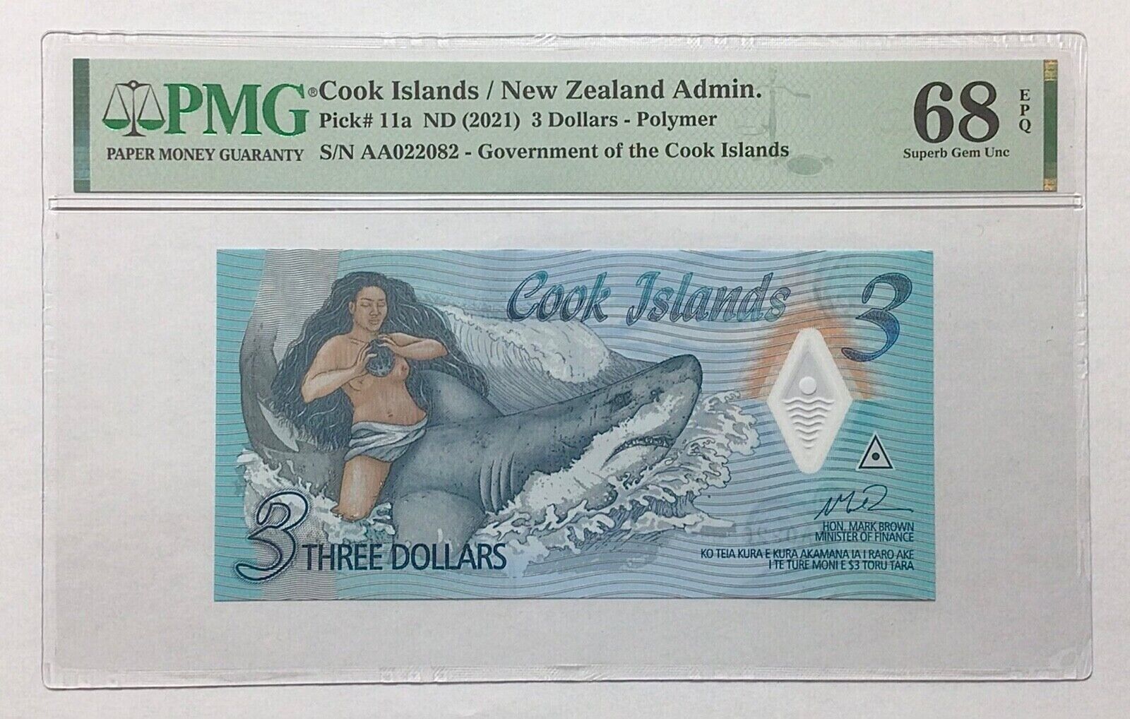 Cook Islands NZ $3 Dollars 2021 Polymer Bill Banknote PMG 68 EPQ_1