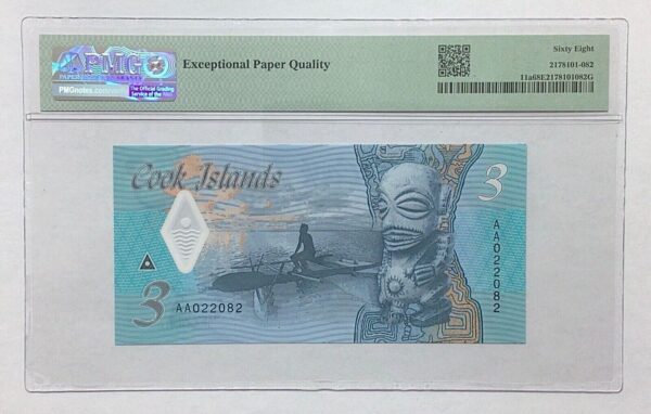 Cook Islands NZ $3 Dollars 2021 Polymer Bill Banknote PMG 68 EPQ