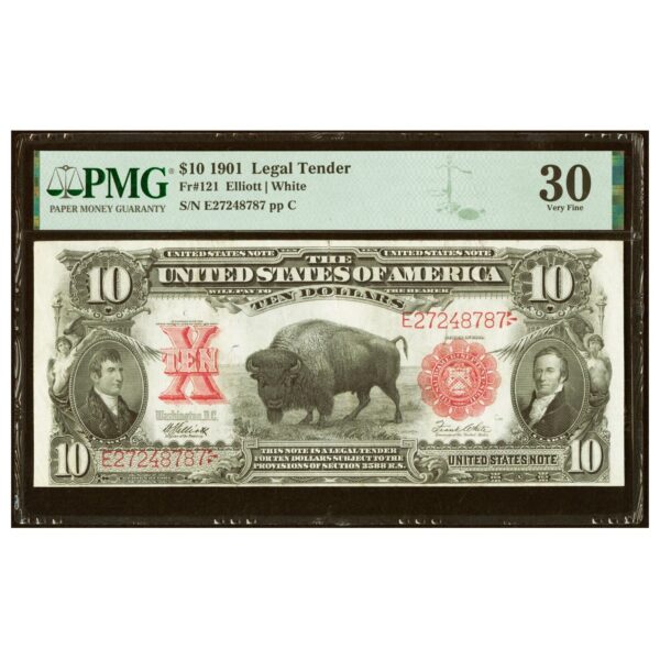 1901 $10 Ten Dollar Legal Tender Red Seal United States Bison Note PMG 30 Fr.121