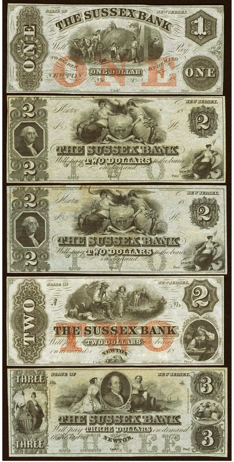 Obsolete Notes Newton, NJ – $1; $2 (3); $3 18__ Remainders About Uncirculated +_0