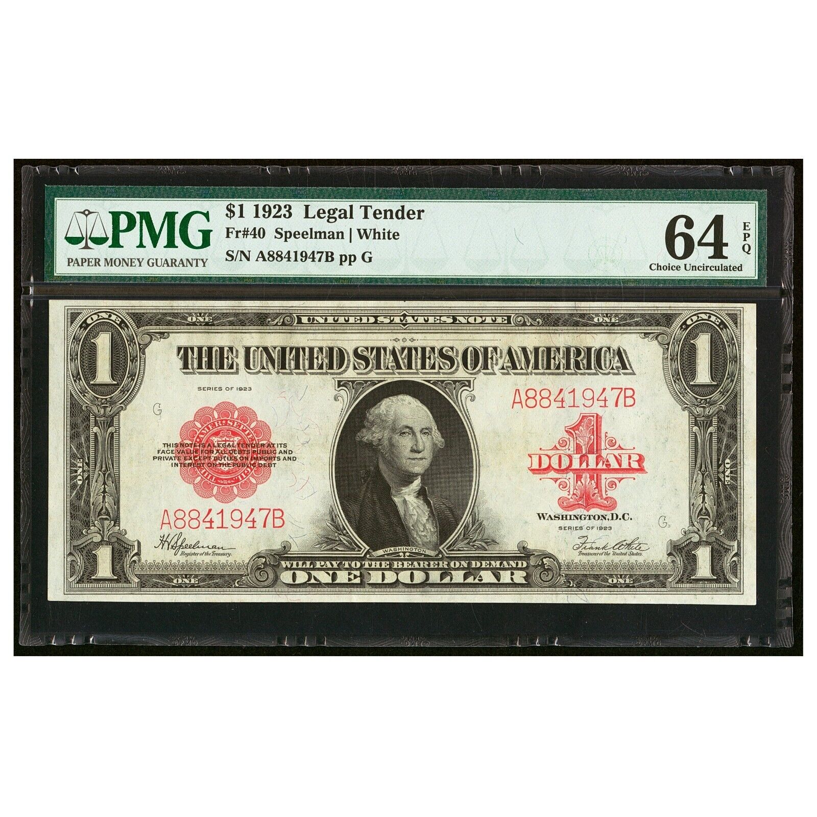 1923 $1 One Dollar Legal Tender Red Seal United States Note PMG 64 EPQ Fr. 40