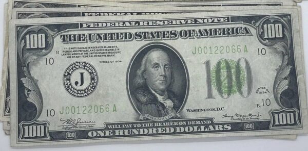 1934 Series $100 One Hundred Dollar Bill Federal Reserve Note j00122066a