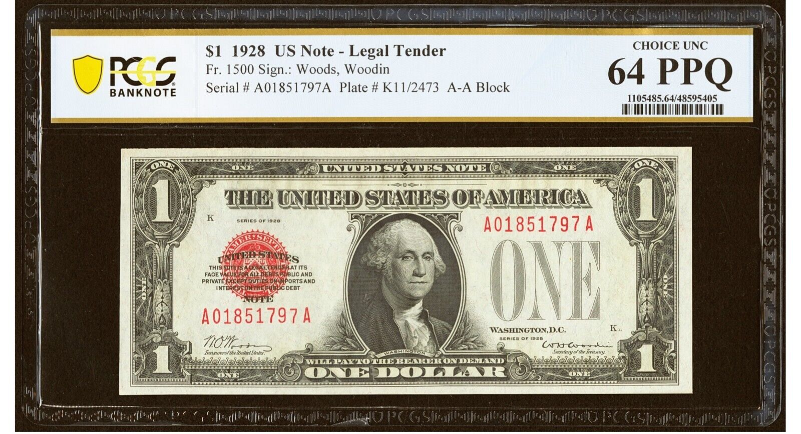 Fr. 1500 $1 1928 Legal Tender Note PCGS Banknote Choice Uncirculated 64 PPQ