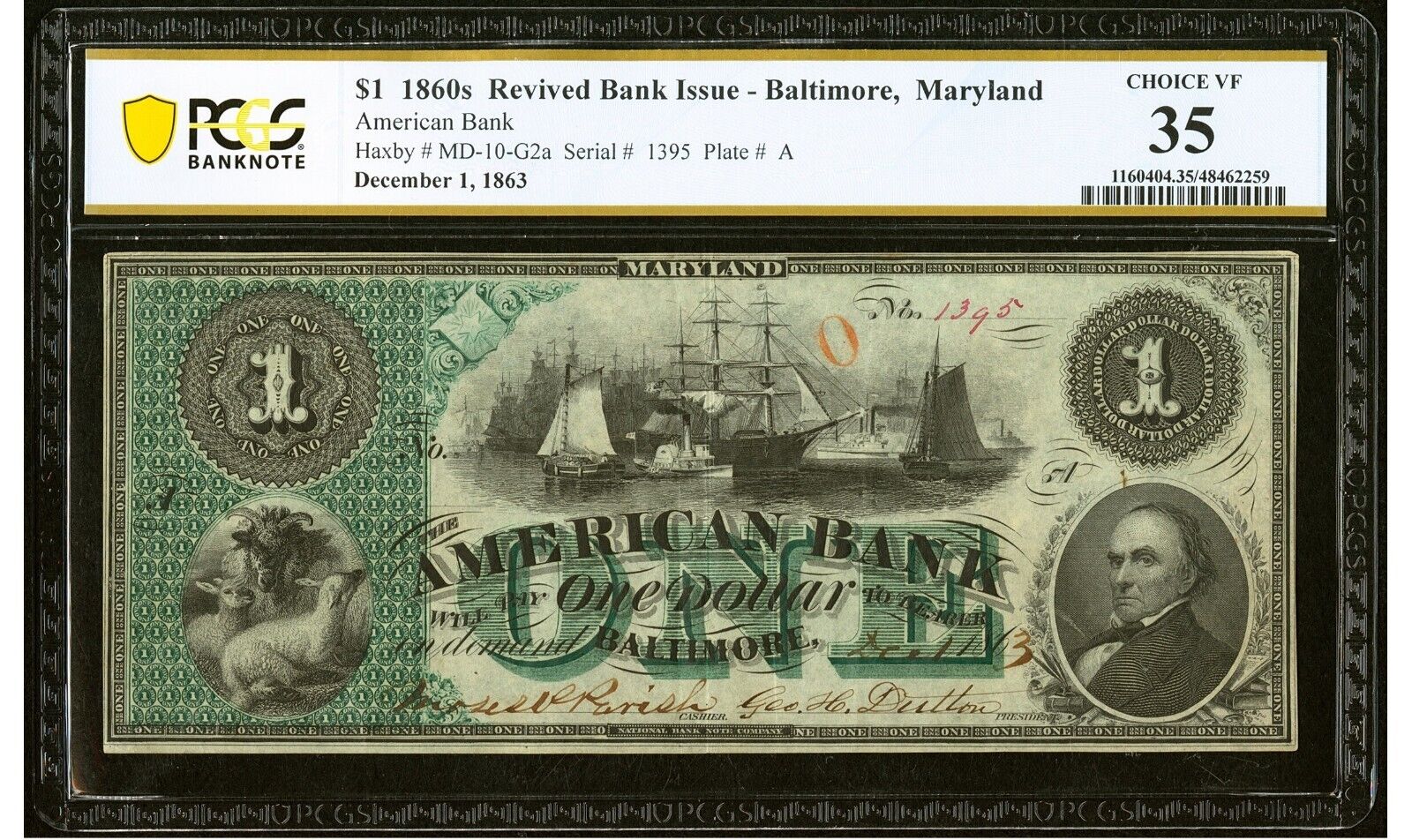 $1 1860s Revived Bank Issue - Baltimore, Maryland - PCGS 35 Choice VF